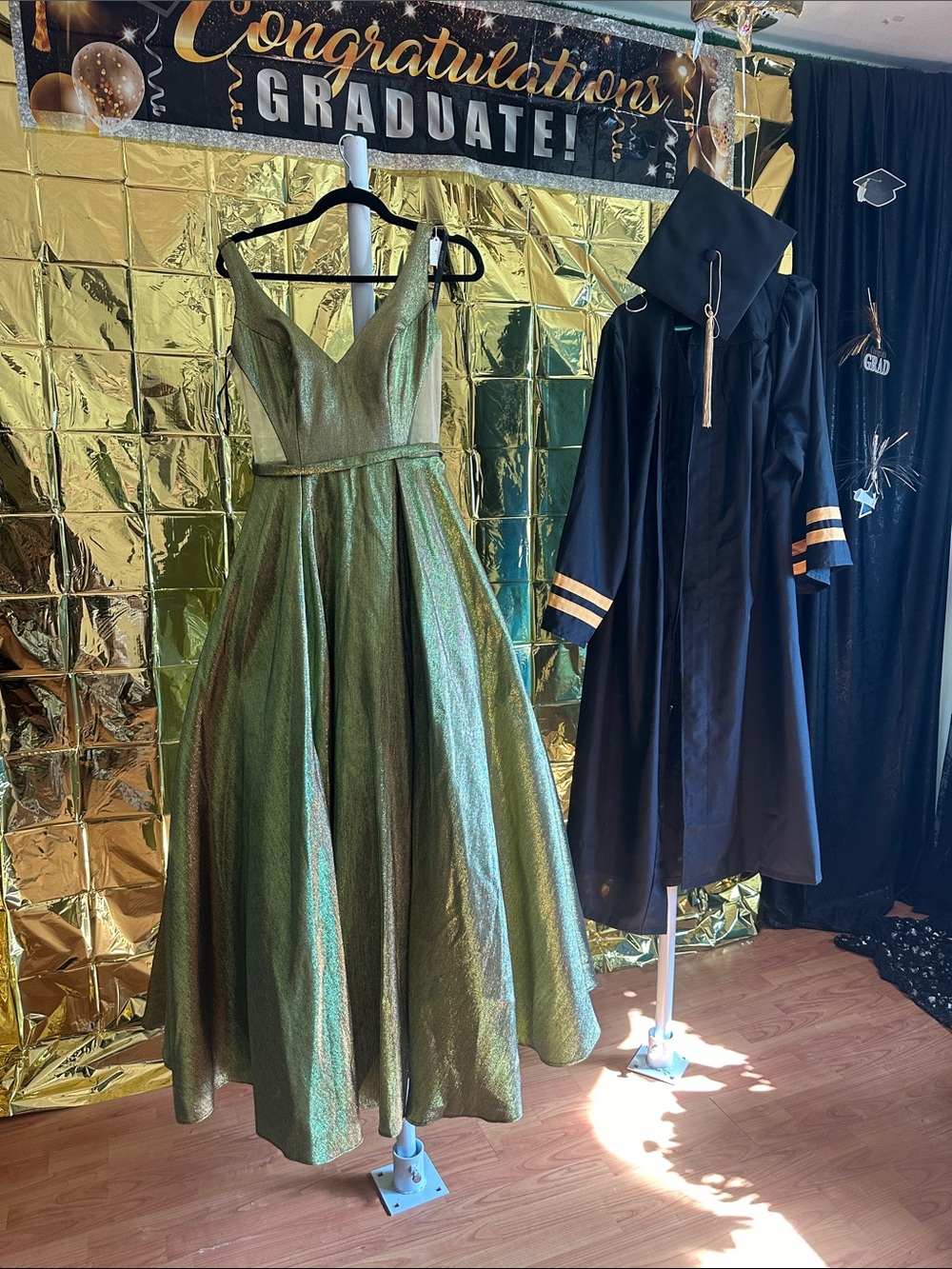 Jovani Metallic Green V-Neck Ball Gown